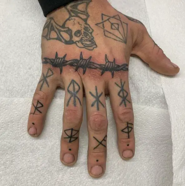 Knuckle Barbed Wire with Filled Hands Tattoo