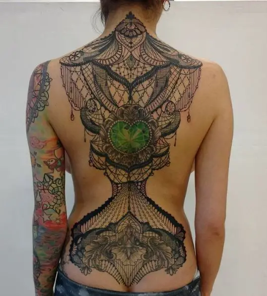 Lace Back Piece with a Green Diamond Tattoo
