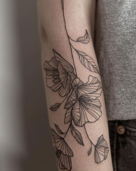 Line Work Poppy Flower Tattoo