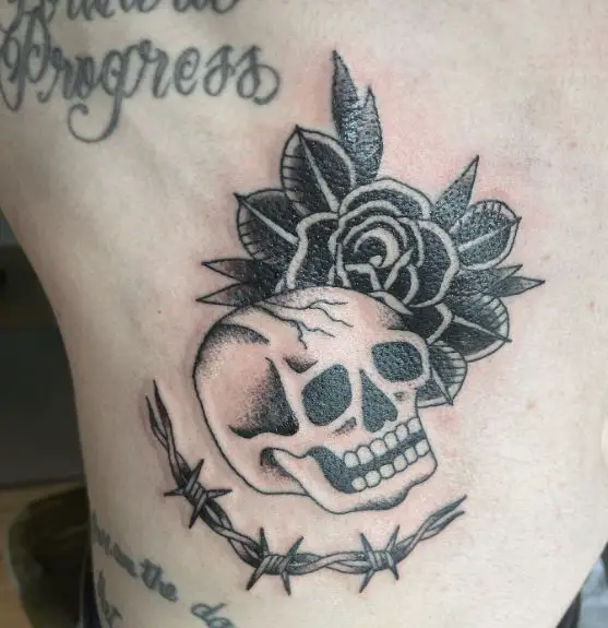Little Torso Skull and Barbed Wire Tattoo