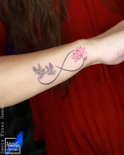 Lotus and Bird Infinity Tattoo