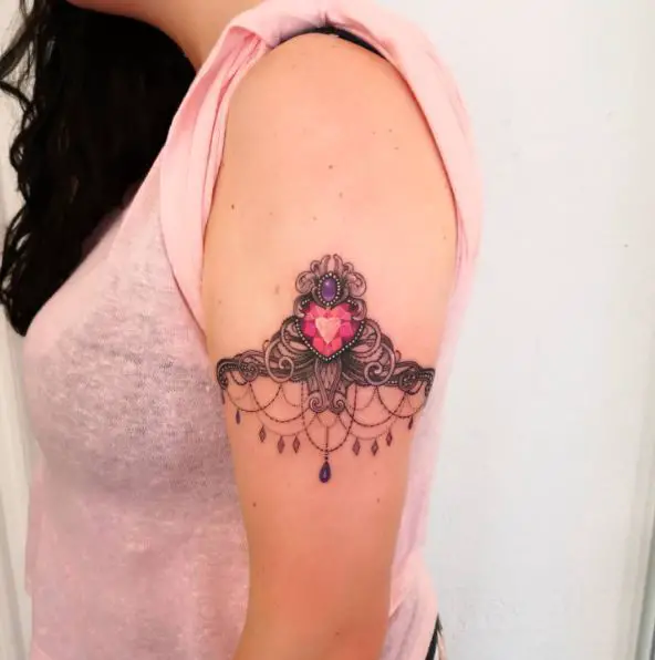 Mandala and Pink Diamond Arm Band Tattoo
