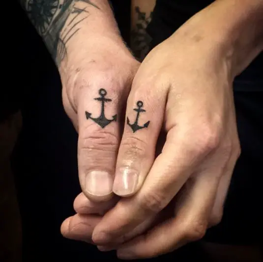 Matching Anchor Finger Tattoo