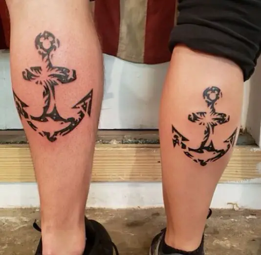 Matching Twin Anchor Tattoo On Legs