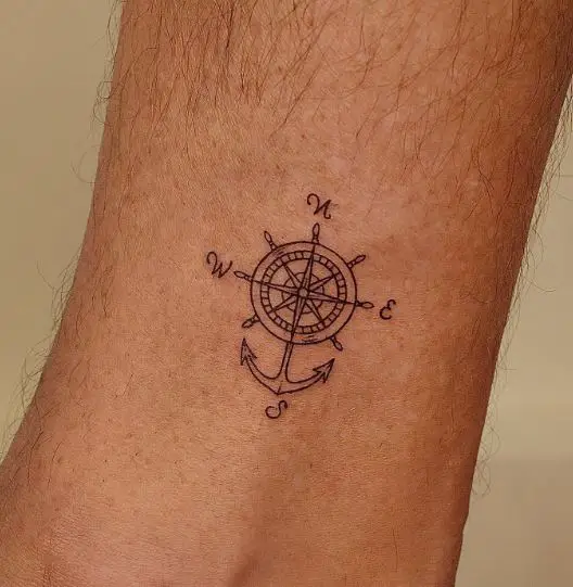 Mini Compass and Anchor Tattoo