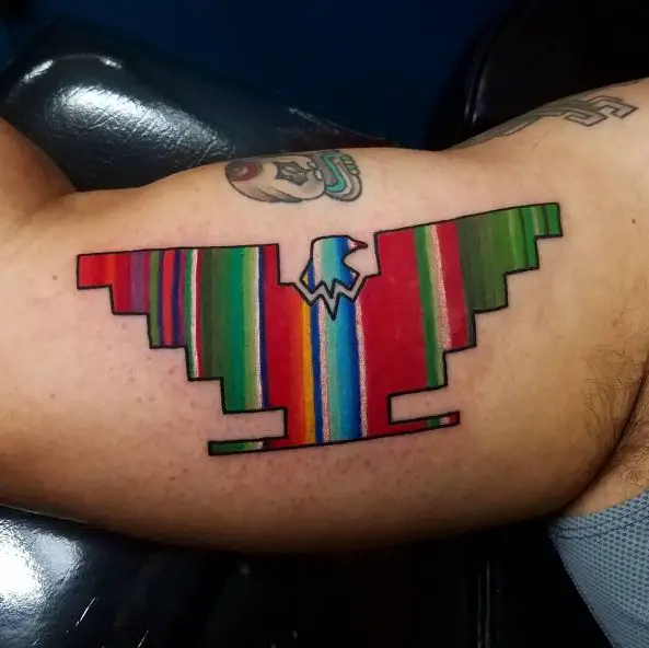 Multicolored Aztec Eagle Bicep Tattoo