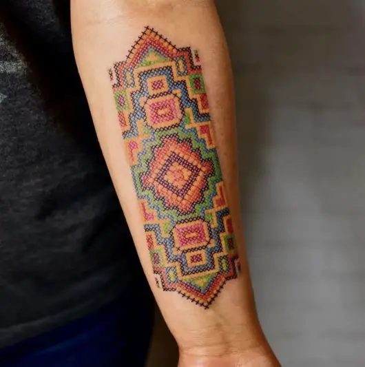 Multicolored Cross Stitch Tattoo