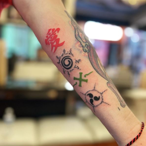 Naruto Series Symbols Tattoo on Hands