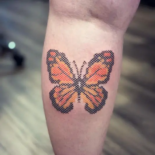 Orange Butterfly Cross Stitch Tattoo