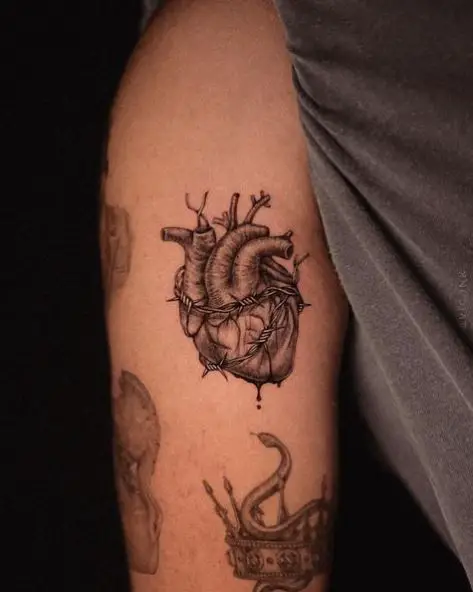 Organ Heart Wrapped On Wire Tattoo