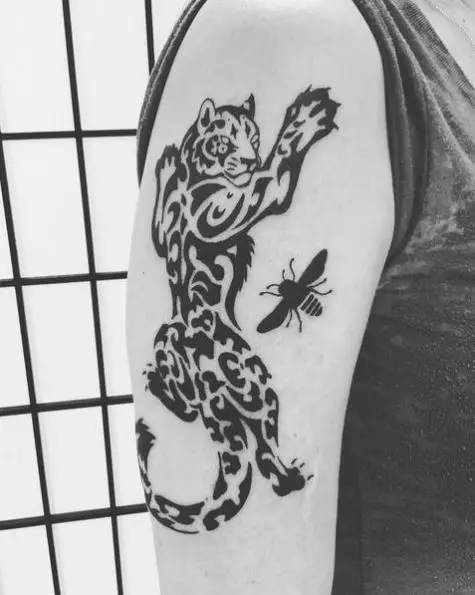 Patterned Panther Tattoo with a Bee
