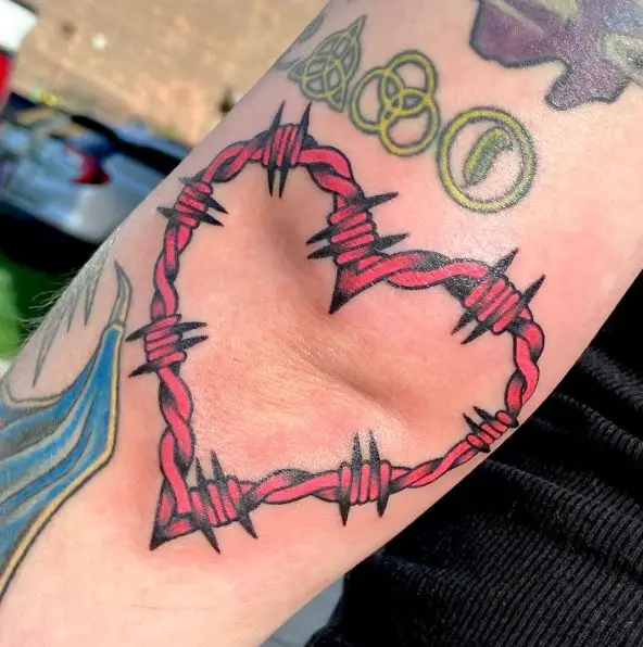 Pink Barbed Wire Heart Tattoo