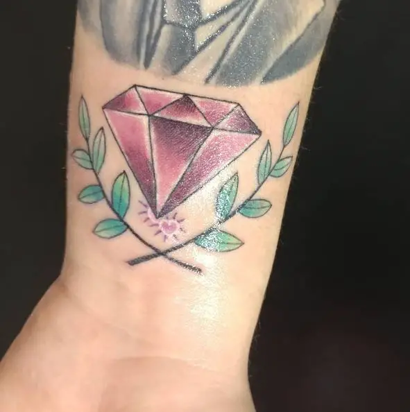Pink Diamond and Bay leaf Tattoo Piece