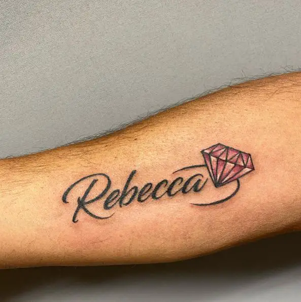 Pink Diamond and Name Tattoo Piece