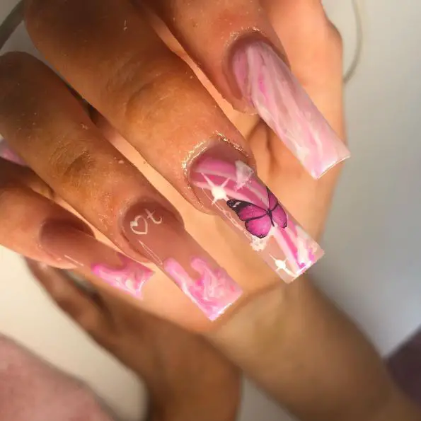 Pretty Pink Nails with Butterfly Sticker