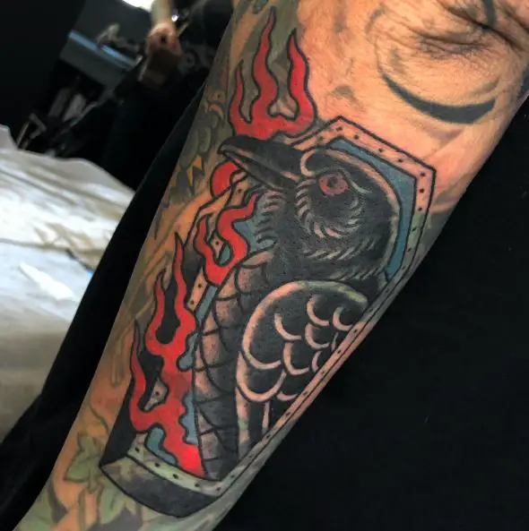 Raven Painting Forearm Coverup Tattoo