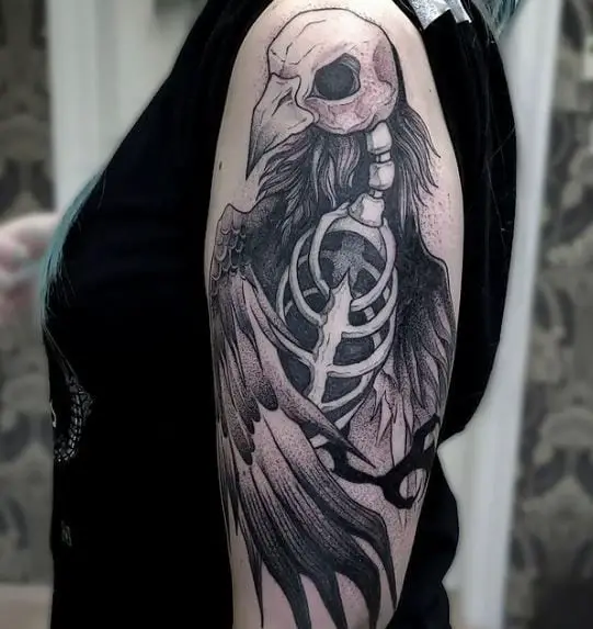 Raven Skull Arm Tattoo