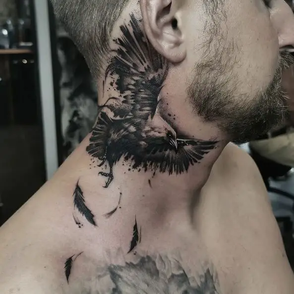 Raven Tattoo Design on the Neck