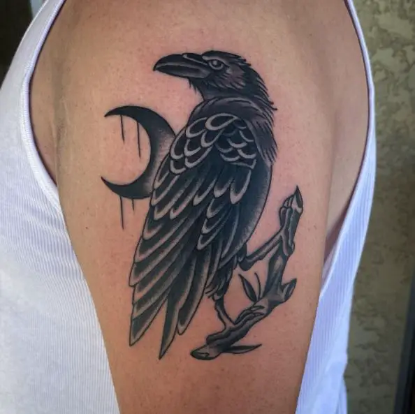 Raven and Moon Arm Tattoo