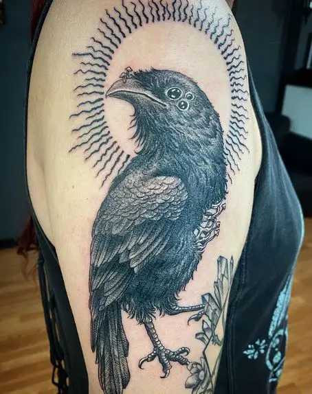 Raven and Mushroom Tattoo