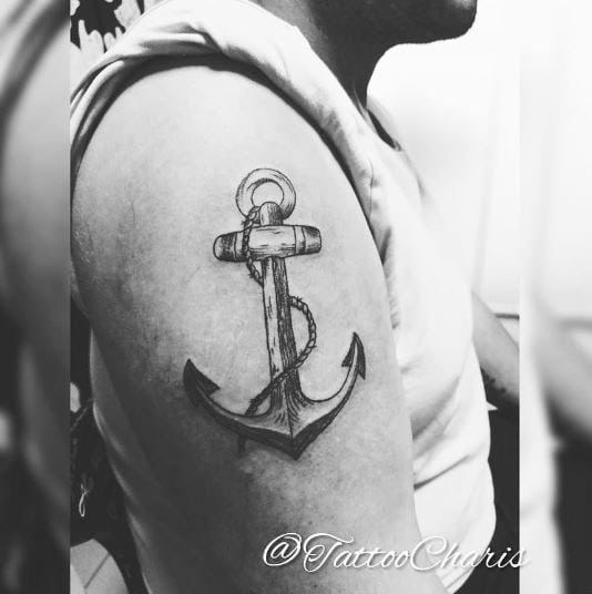 Realistic Anchor Arm Tattoo