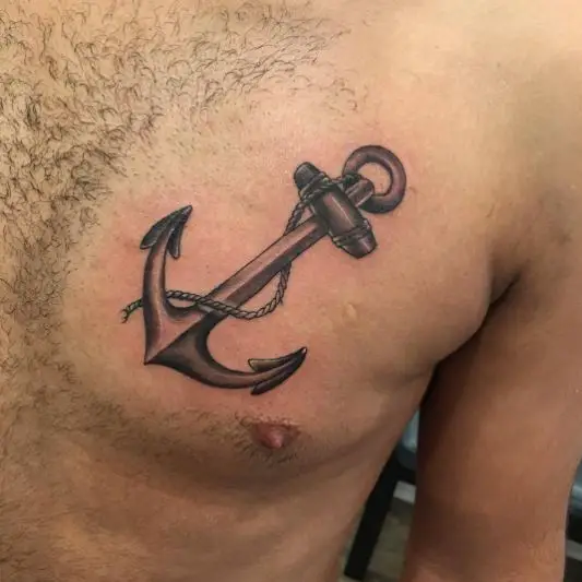 Realistic Anchor Chest Tattoo