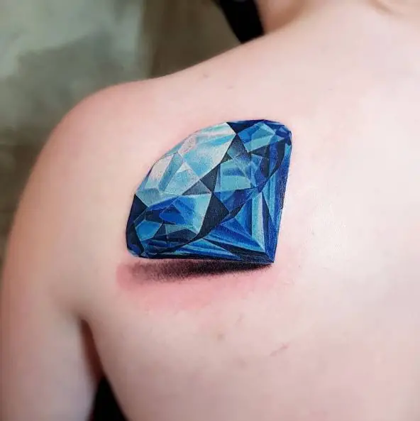 Realistic Blue Diamond Tattoo