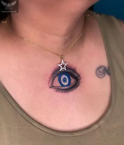 Realistic Evil Eye Chest Tattoo