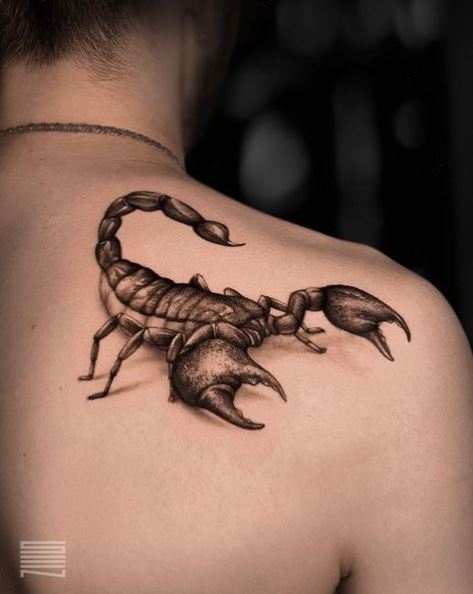 Realistic Shoulder Scorpion Tattoo