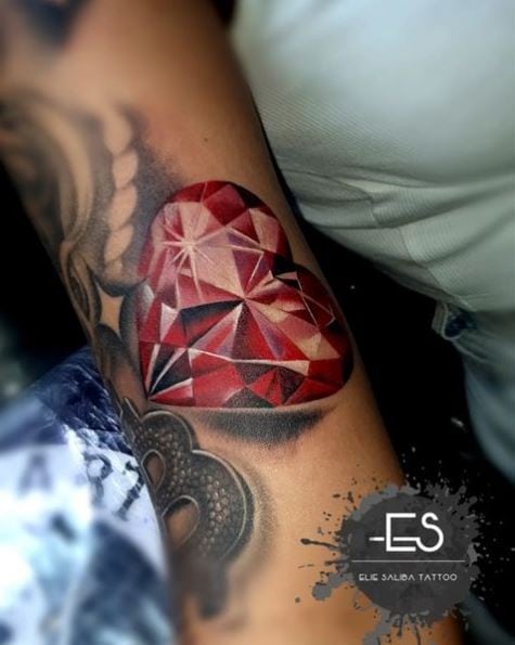 Red Diamond Heart Tattoo