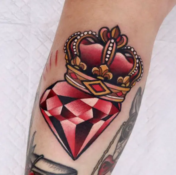 Red Diamond with Crown Tattoo