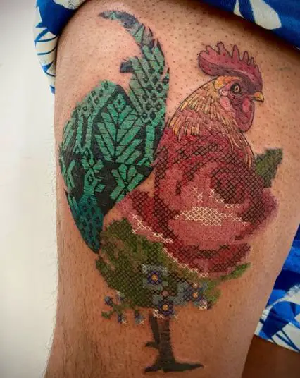 Rooster Cross Stitch Tattoo