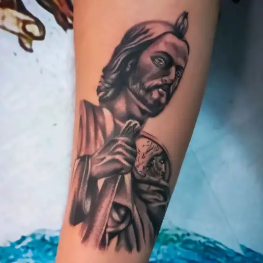 Shaded San Judas without Halo Tattoo