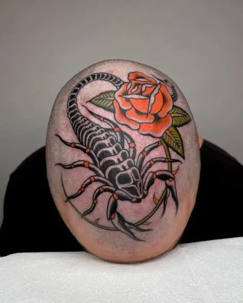 Scorpion And Rose Head Tattoo