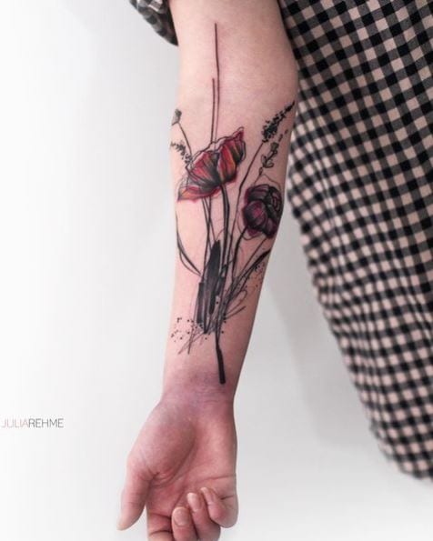 Scribble Art Poppy Flower Tattoo