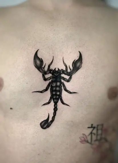 Simple Black Scorpion Chest Tattoo
