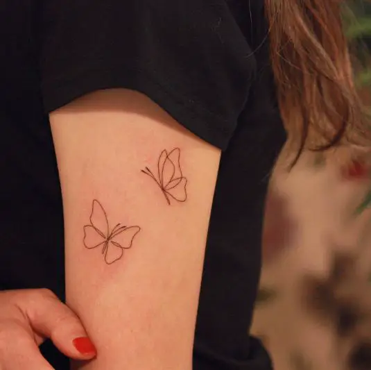Line Work Butterflies Arm Tattoo