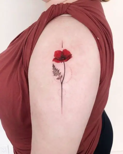 Single Red Poppy Flower Tattoo