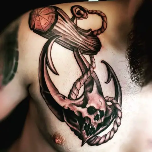 Skull Anchor Chest Tattoo