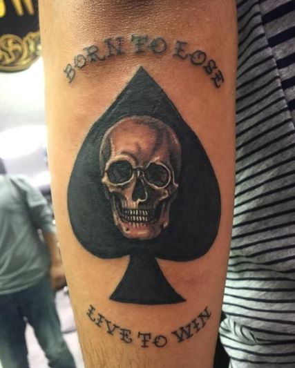 Skull Spade with Quote Tattoo