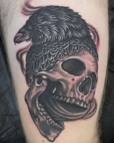 Skull and Raven Mashup Tattoo Piece