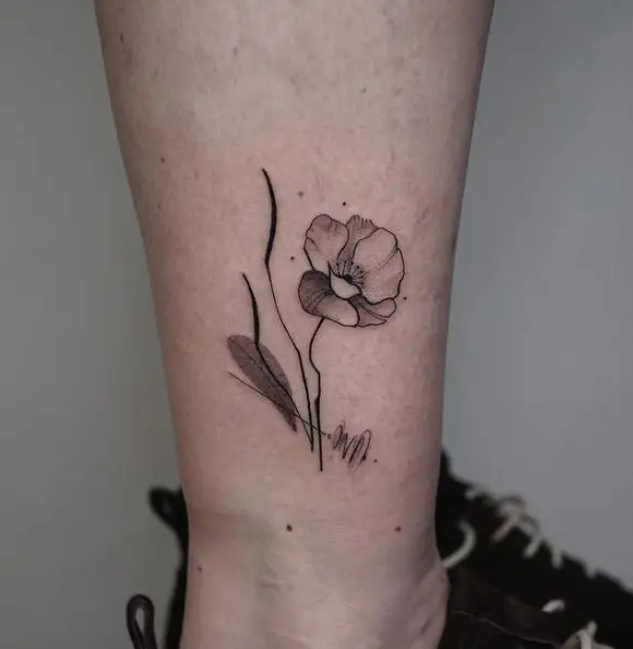 Small Shaded Poppy Flower Tattoo