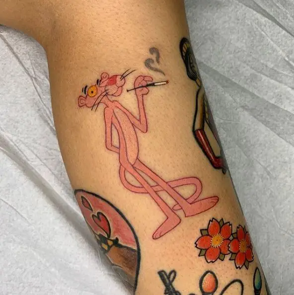 Smoking Pink Panther Tattoo