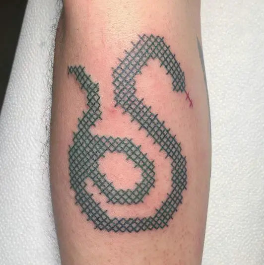 Snake Pattern Cross Stitch Tattoo