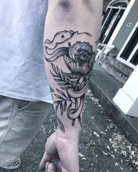 Snake and Poppy flower tattoo