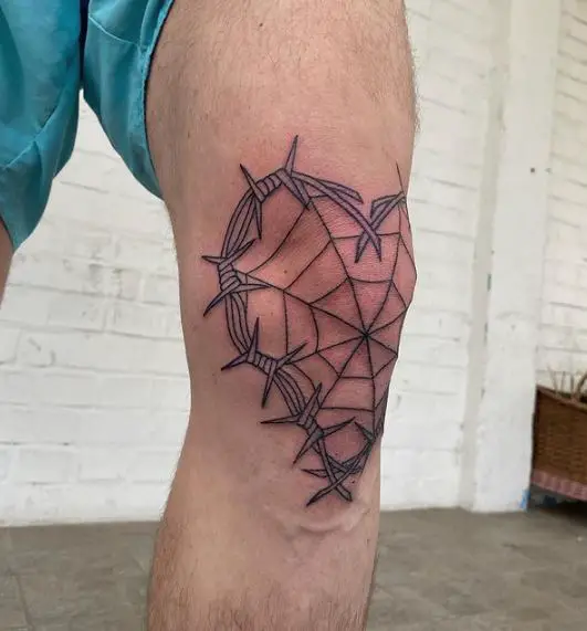 Spider Web Barbed Wire Knee Tattoo