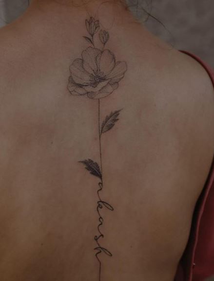 Spine Poppy Flower Tattoo Piece