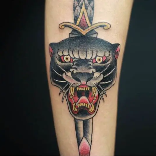 Stabbed Black Panther Head Tattoo