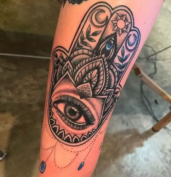Sun and Moon Hamsa Evil Eye Jewelry Tattoo