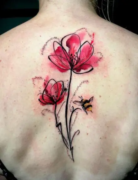 The Bee Poppy Flower Tattoo